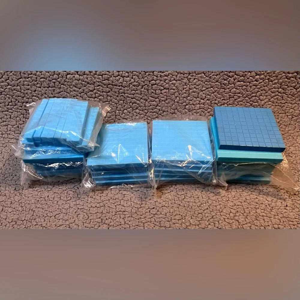 Base 10 Flat Counting Blocks Blue Lot Of 23 New Blocks‎